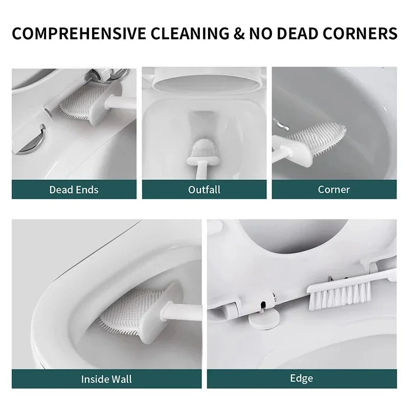 brosse wc adhésive support double adhésif poils doux moderne salle bain blanc