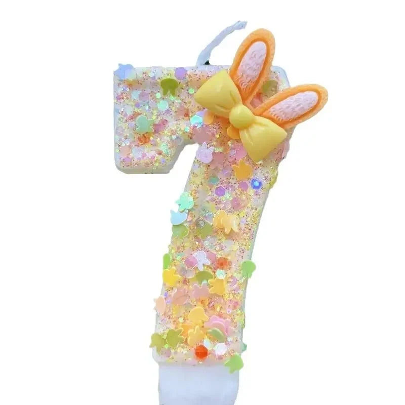 bougies forme numéro lapin oreilles paillettes colorées adhésif décoration enfantine anniversaire mariage festive