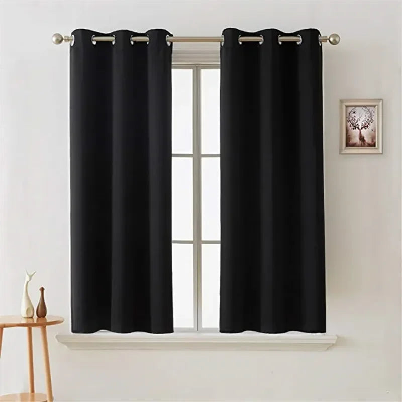 rideaux opaques bleu marine blanc noir tissu voile fenêtre moderne anneaux métalliques unis