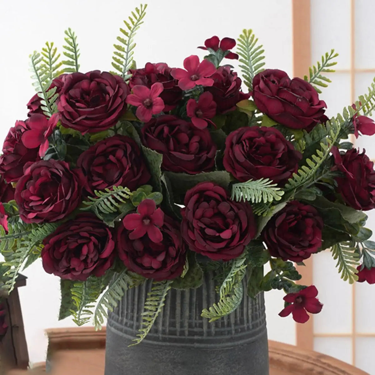 bouquets fleurs artificielles pivoines multiples pétales vase transparent anniversaire mariage décoration intérieure rustic champetre