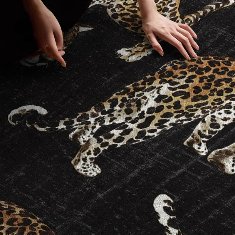 tapis léopard noir moderne tapisserie salon chambre pile désossée polyester PVC
