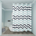 rideau douche moderne éva blanc bleu gris motif rayures ondulées opacité ourlet standard respectueux