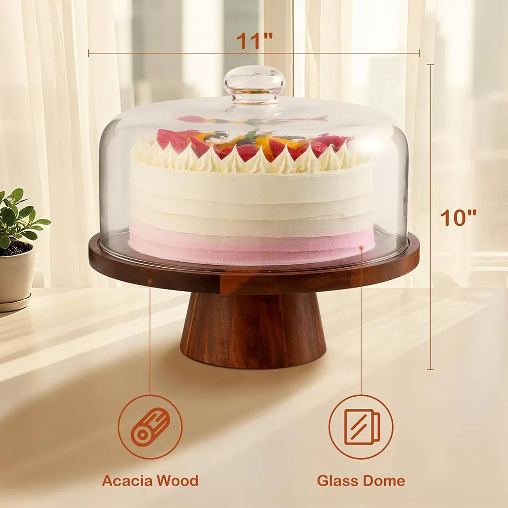 support gâteau bois aimant couvercle verre transparent moderne rustique présentation fromage charcuterie collations