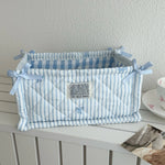 panier rangement tissu polyestère bleu clair rayures horizontales pliable utilisation multiple moderne décoratif rubans