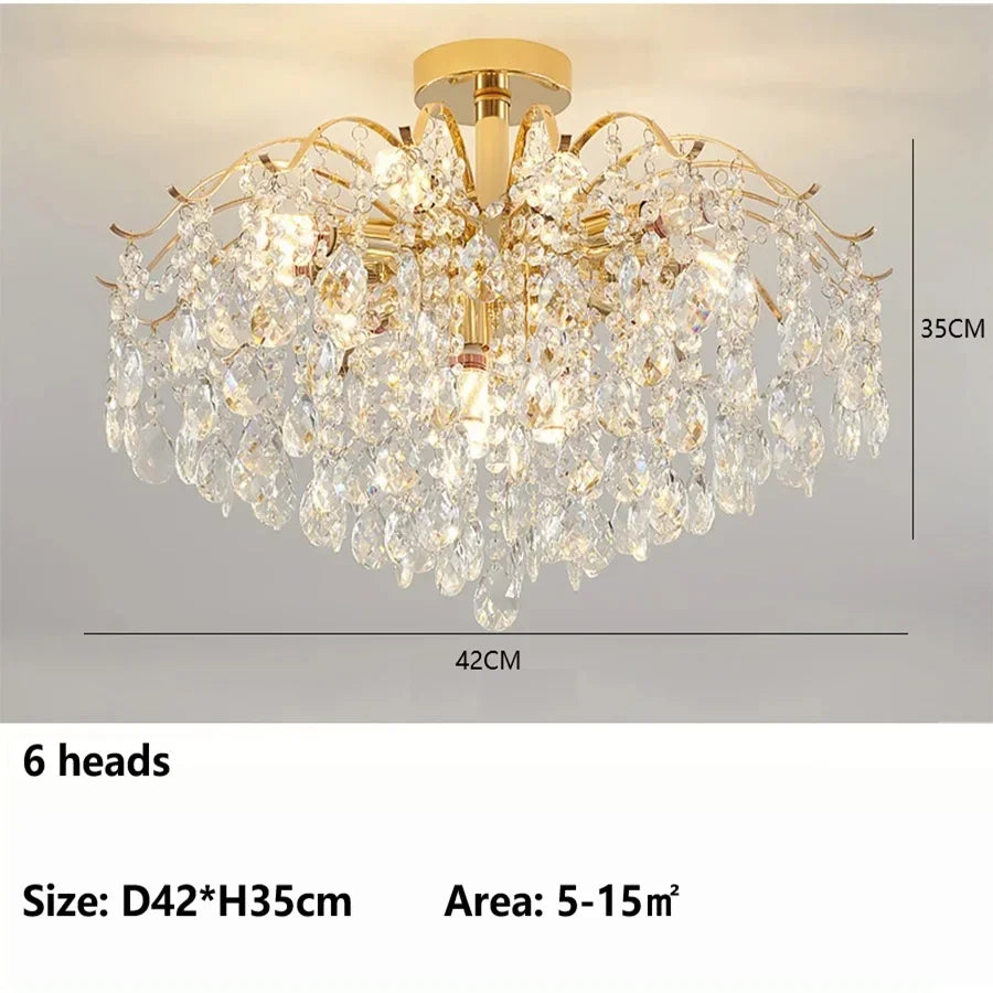 plafonnier moderne luxueux cristal pendans or led salon décoration lustreintérieur chambre château