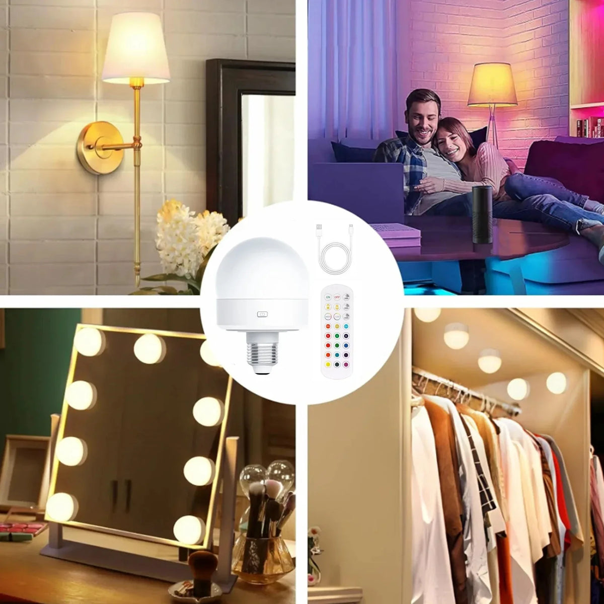 ampoule led rechargeable blanc moderne télécommande 15 couleurs températures adhésif