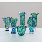 vase translucide motifs bulles couleur bleu vert tulipes décoration table artisanal moderne