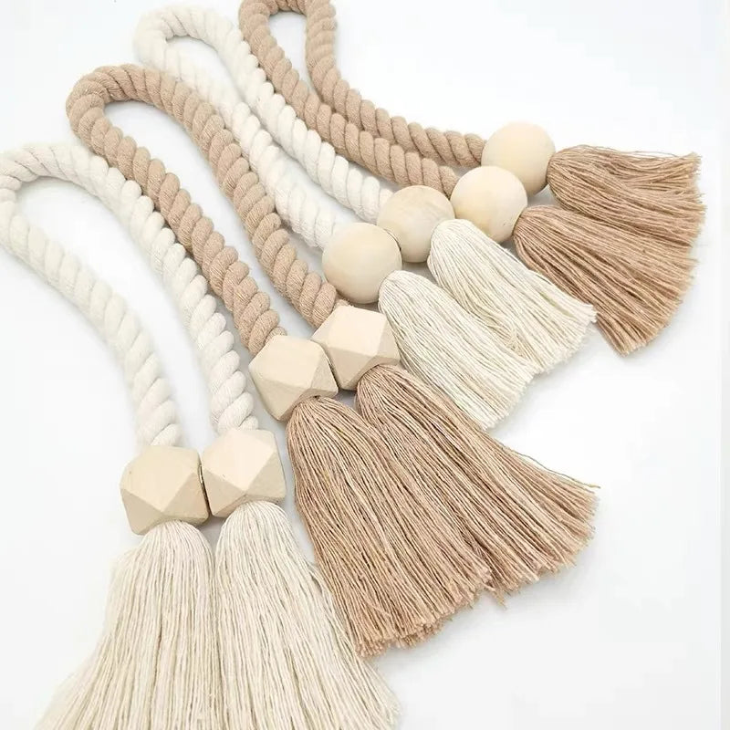 boucles rideau bois franges beige moderne bohème décoratives salle bain chambre