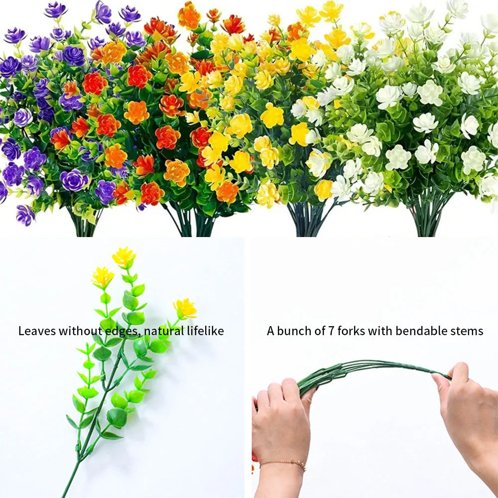 bouquets fleurs artificielles jaune violet vert feuilles modernes extérieur mariage piques tiges flexibles