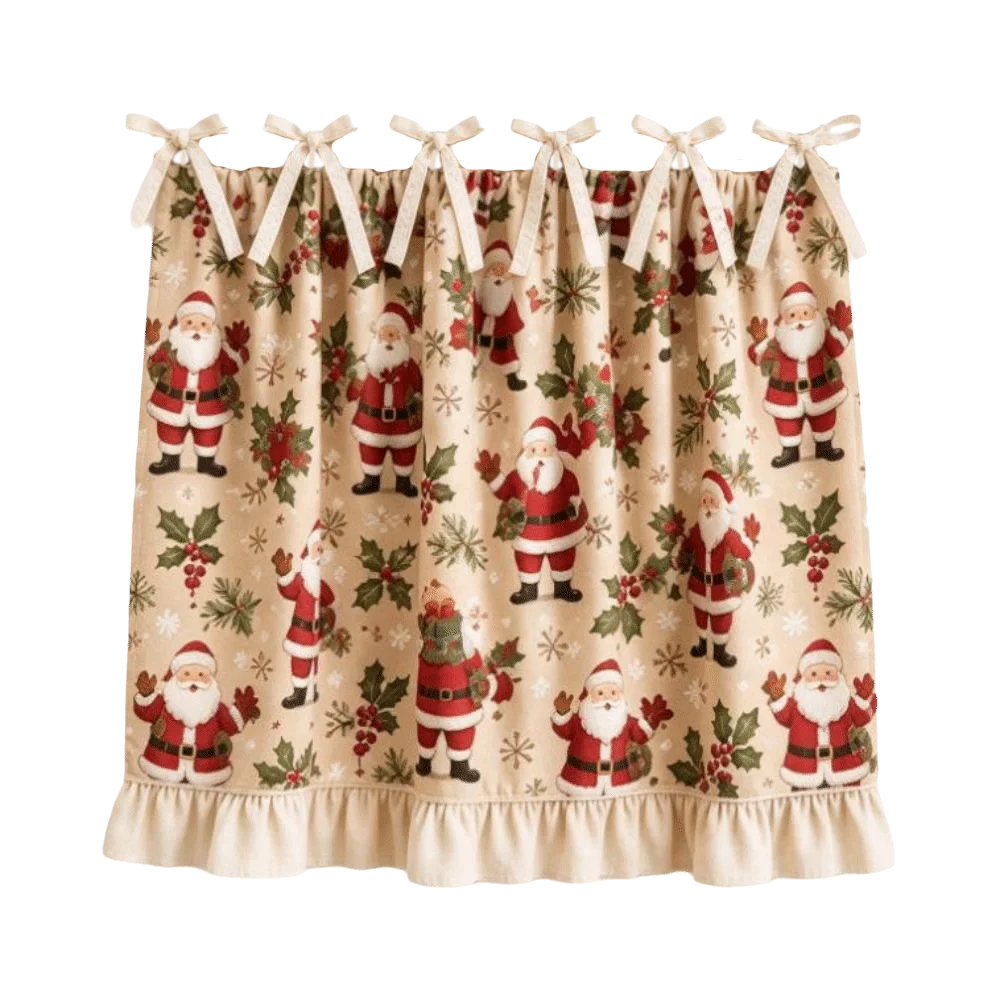 tablier cuisine noël motifs sapins étoiles boules poinsettia vintage opacité rubans fixations festive rustic