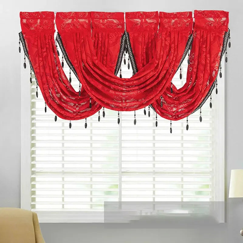 rideau fenêtre jacquard floral velours semi transparent élégant franges décoratives tringle rideau