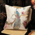 taie d'oreiller brodée oiseau pavillon fleurs 45x45cm polyester bleu clair rouge beige decorative sofa