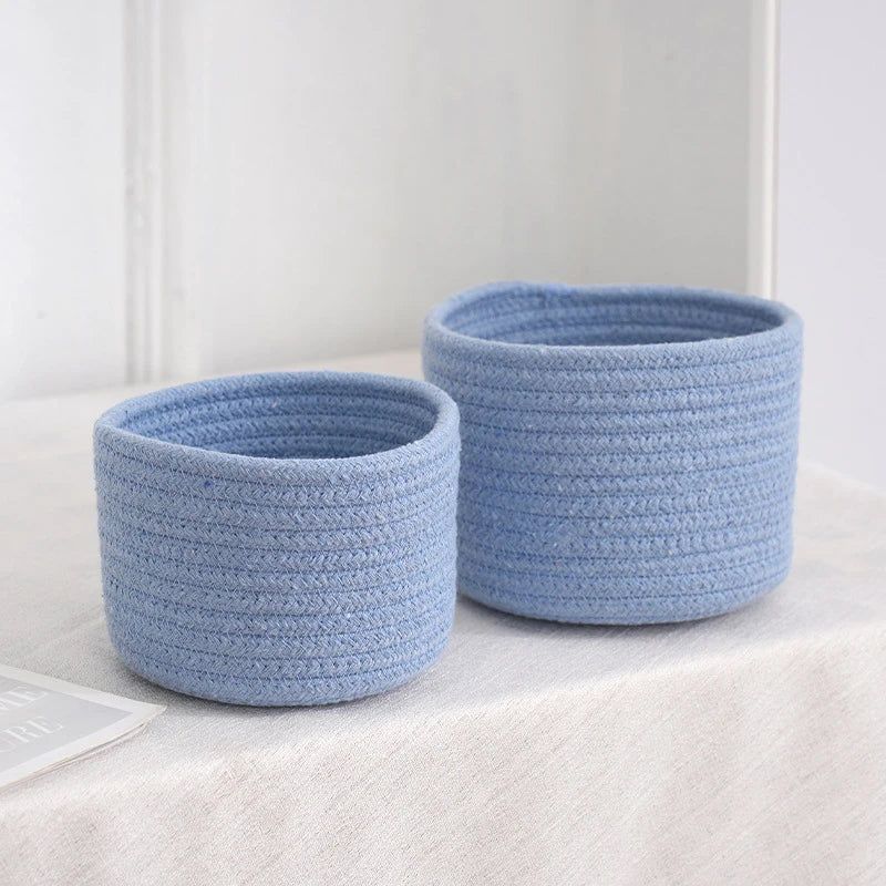 corbeilles rangement tissées coton blanc rose bleu clair pliables respectueuses l'environnement multifonctionnelles moderne rustique