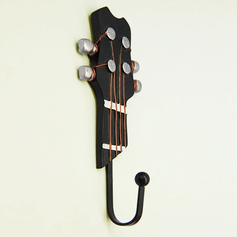 décoration murale tête guitare électrique noire dorée simulateur cordes moderne porte clefs