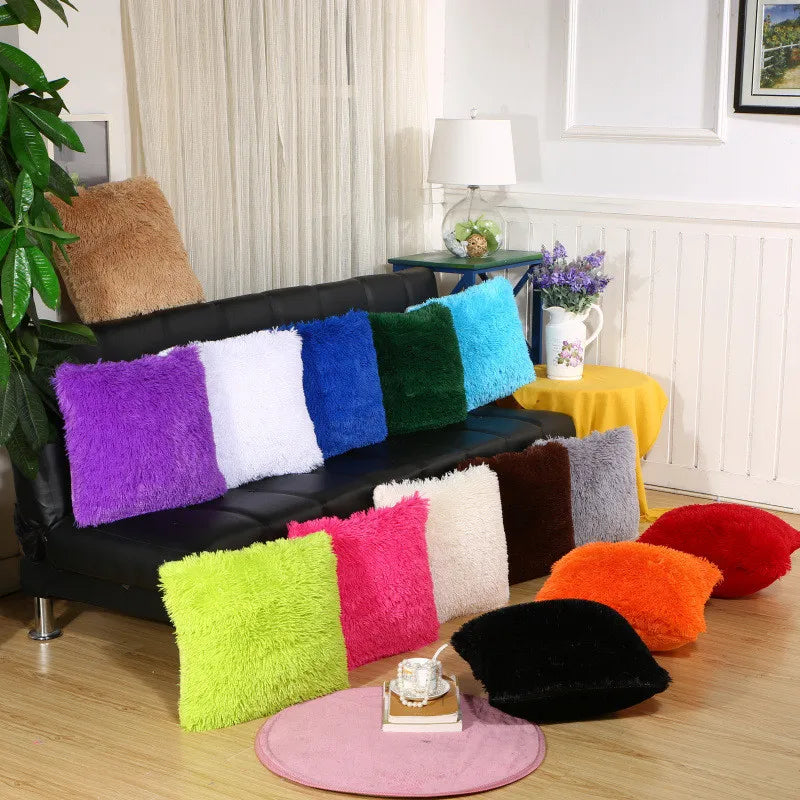 housse coussin peluche solide violet blanc bleu moderne 43x43cm lit chaise canapé voiture