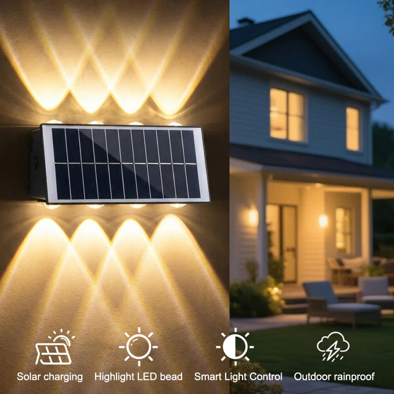 lampes murales solaires led modernes têtes noires projecteurs lumière chaude