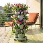 jardinière verticale empilable moderne pots intégrés fraises herbes aromatiques fleurs gris orange vert