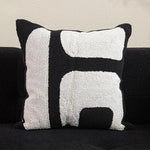 coussin brodé géométrique moderne beige noir amovible lavable