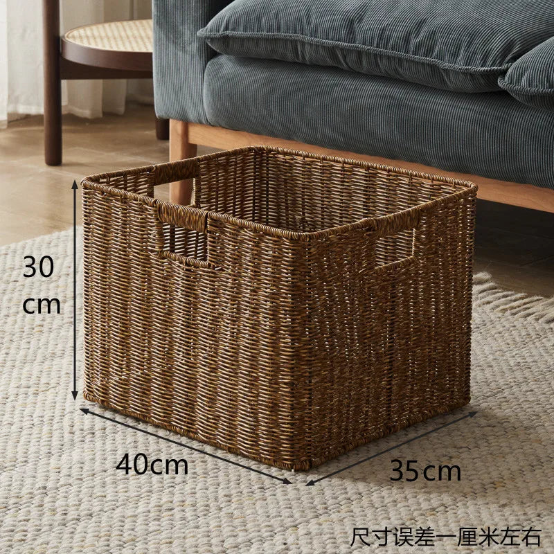 panier rangement rotin marron clair rustique salle bain salon