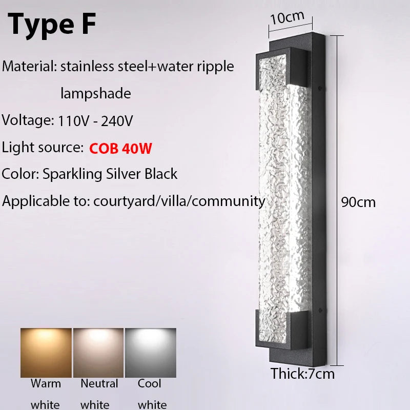 lampe murale led noire contemporaine acier inoxydable ondulée ip65 réglable triac 3000k 6000k