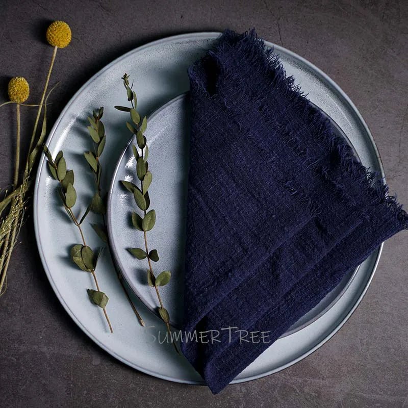 serviette table coton texture lin bords franges rustique décoration fête mariage maison