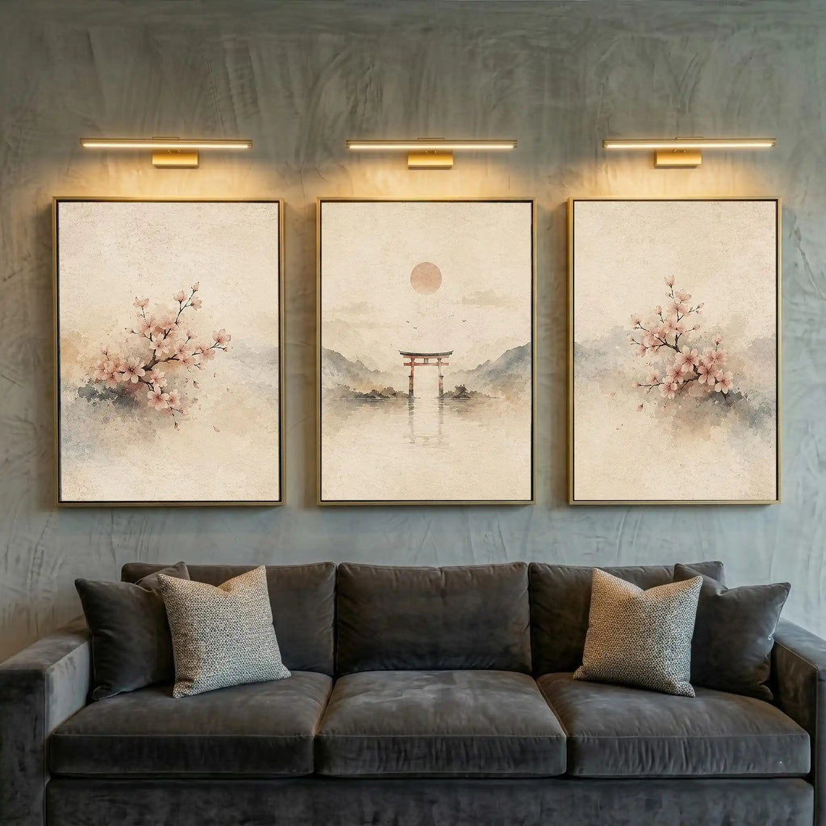 tableaux modernes impressions toile paysage oriental fleurs cerisier montagnes art contemporain aquarelle douce clips