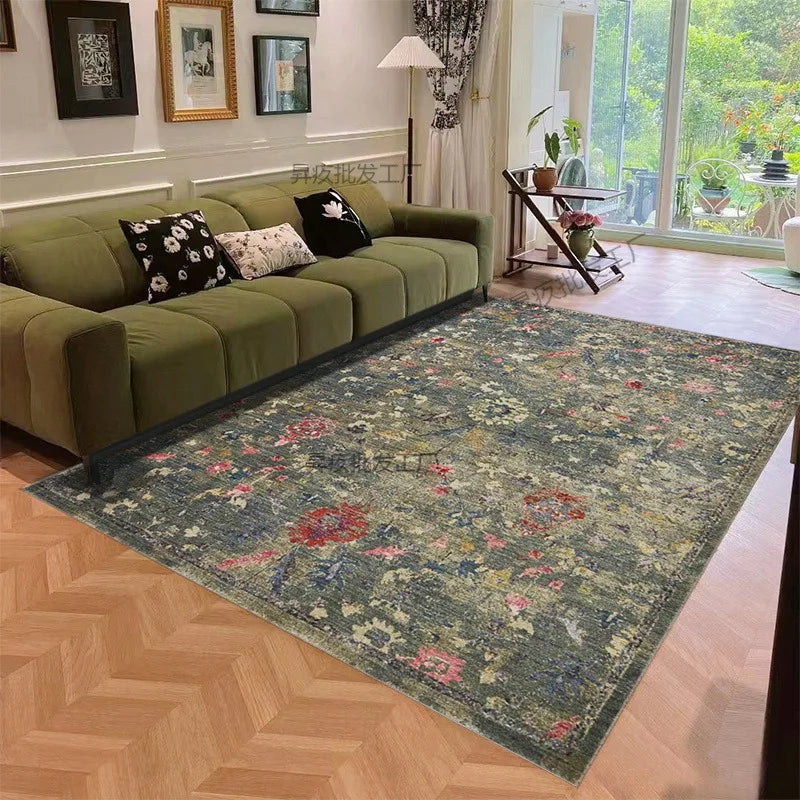 tapis floral orné vert beige bleu classique vintage antidérapant extérieur salon chambre prière