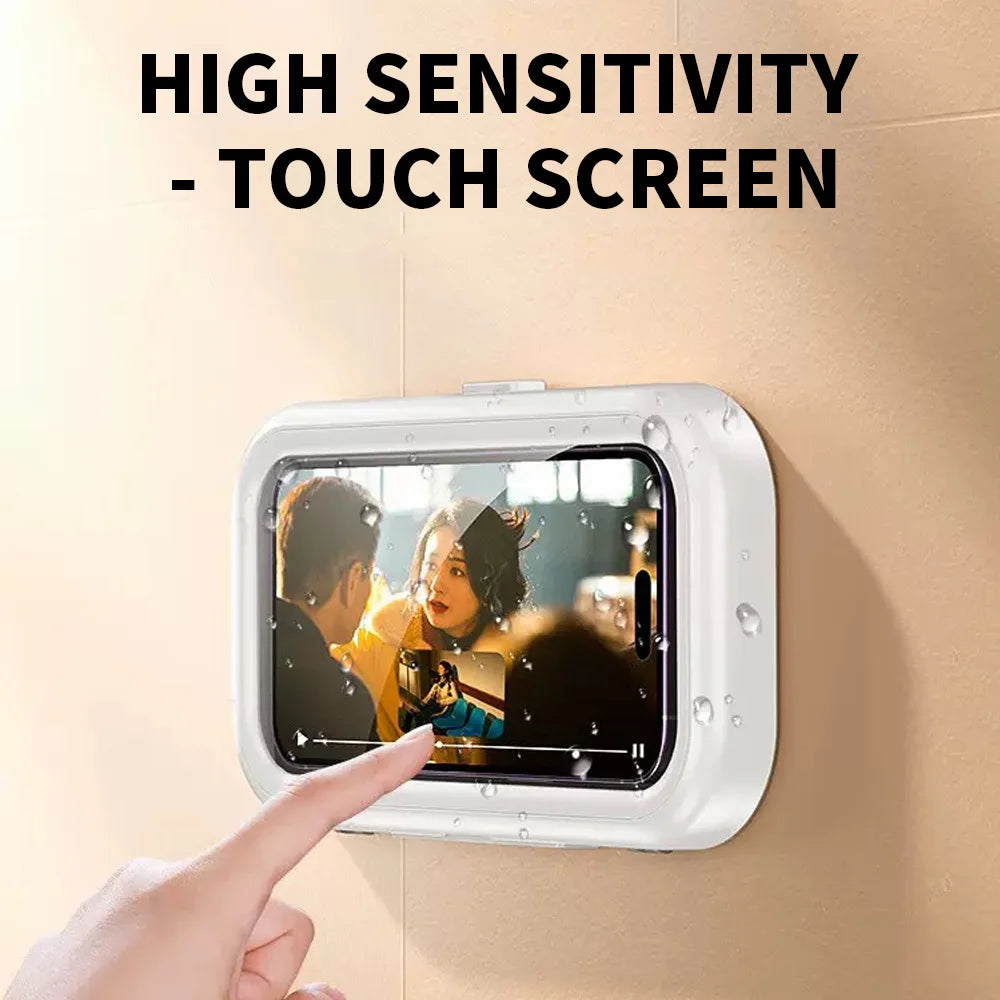 support téléphone étanche salle bain blanc transparent moderne adhésif film protecteur