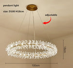 Suspension lumineuse cristal transparent moderne élégante chaînes blanc doré chambre salon