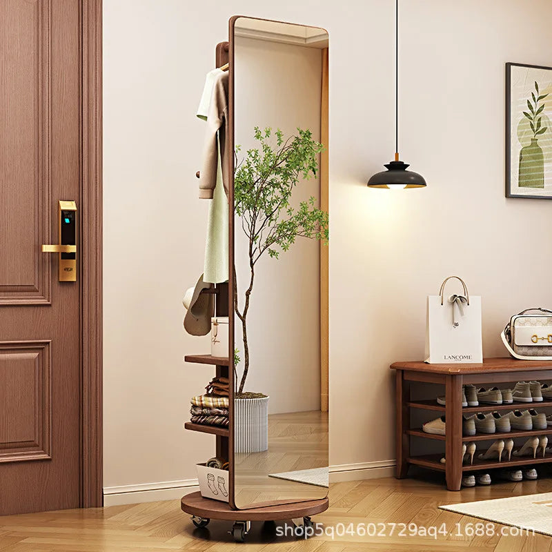 miroir sol bois marron clair étagères rotation 360 degrés moderne minimaliste support circulaire