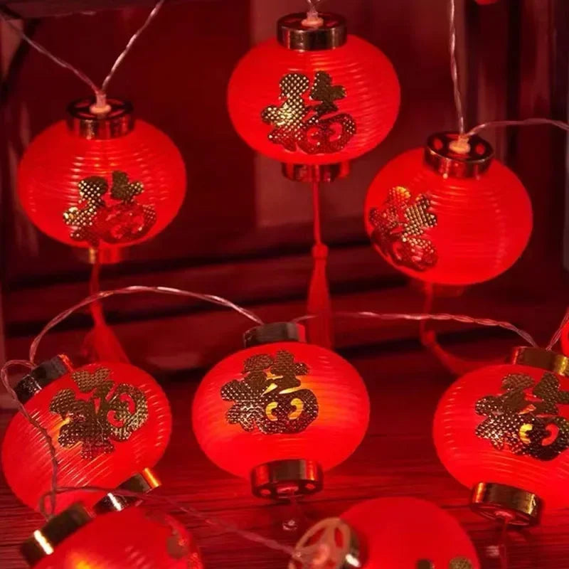 décoration festive lanternes chinoises rouge caractères chinois guirlande lumineuse éclairage noël nouvel an mariage