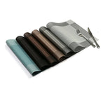 tapis table moderne rectangle gris marron bleu noir beige argent rayures horizontales durable vinyle