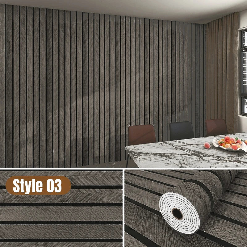 revêtement mural autocollant 3d grain bois moderne facile poser beige noir salon decoration