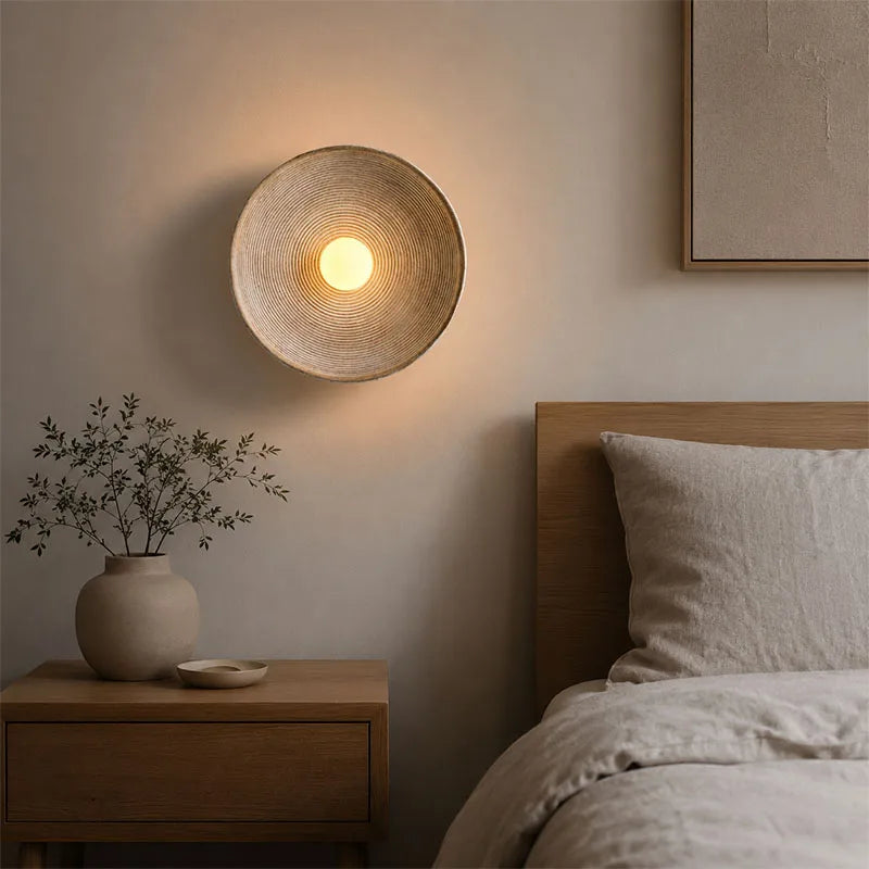 éclairage mural led moderne minimaliste beige marron blanc gris strié circulaire scandine rustic boheme