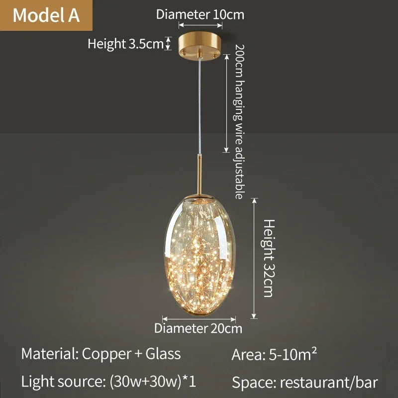 suspension lumineuse moderne transparente dorées câble suspendu élégante led trois couleurs chambre principale