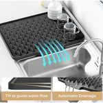 tapis drainage vaisselle silicone gris moderne rayures diagonales respectueux environnement 40x32.5cm