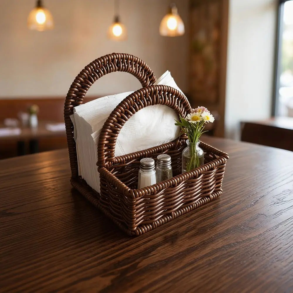panier tressé marron clair rustique réutilisable serviettes fleurs maison opacité poignées