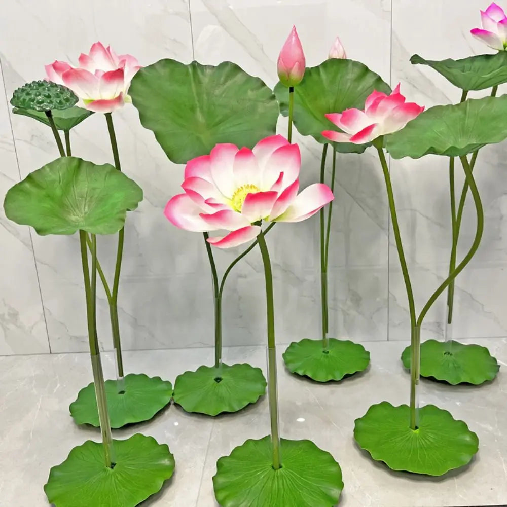 fleur artificielle lotus tige longue décoration intérieure vert rose blanc naturel détaillé Pods Feuilles