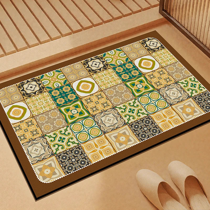 tapis sol multicolore patchwork moderne motifs géométriques floraux salle bain lavable machine absorbant