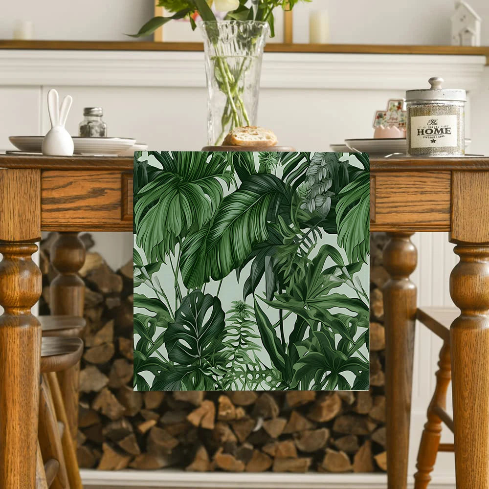chemin table vert feuilles tropicales imprimé botanique tropical 120cm 150cm 180cm 200cm