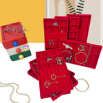 boîte bijoux velours rouge moderne plateau 21cm colliers boucles doreilles bracelet doré lunettes