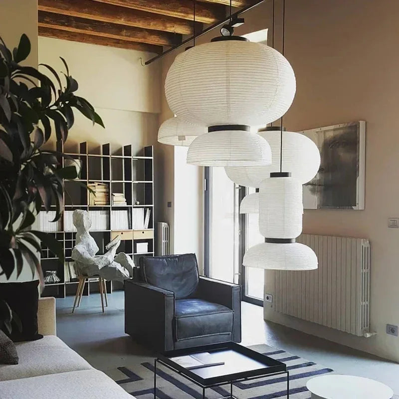 Suspension lumineuse moderne papier blanc rayures horizontales opaques 249 2000 lumens 90 260V
