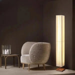 lampe sol led moderne tricot rayures horizontales blanc beige base bois