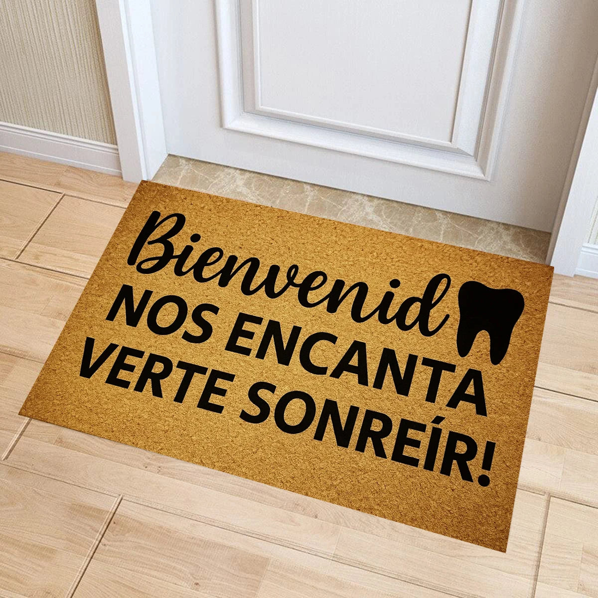 tapis paillasson caoutchouc antidérapant moderne accueillant imprimé lettres noir beige