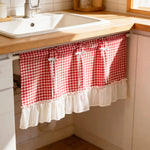 rideau vintage carreaux rouge blanc bordure blanche volants nœud papillon polyester rustic cuisine