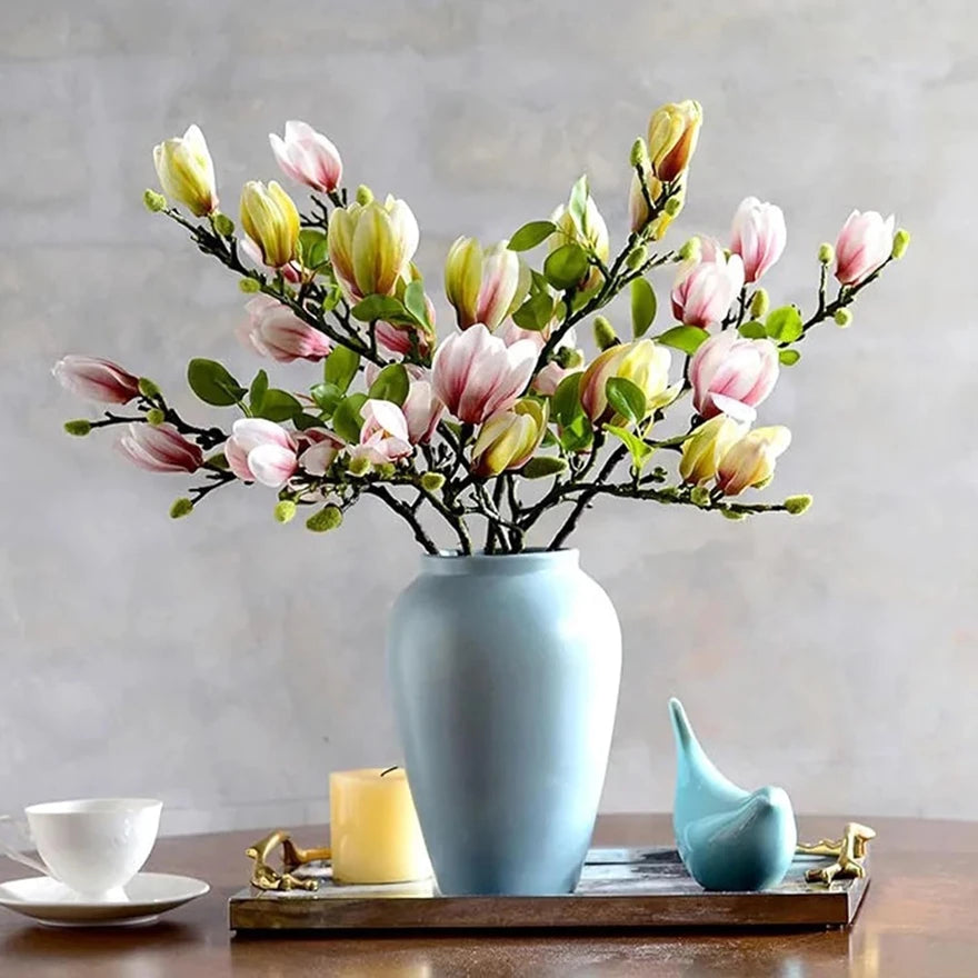 décoration mariage bouquet magnolia soie rose blanc intérieur naturel festive chambre table