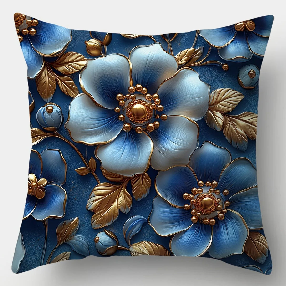 housse coussin motif floral bleu doré non tissé contemporain 45x45cm bleu clair ornemental voiture
