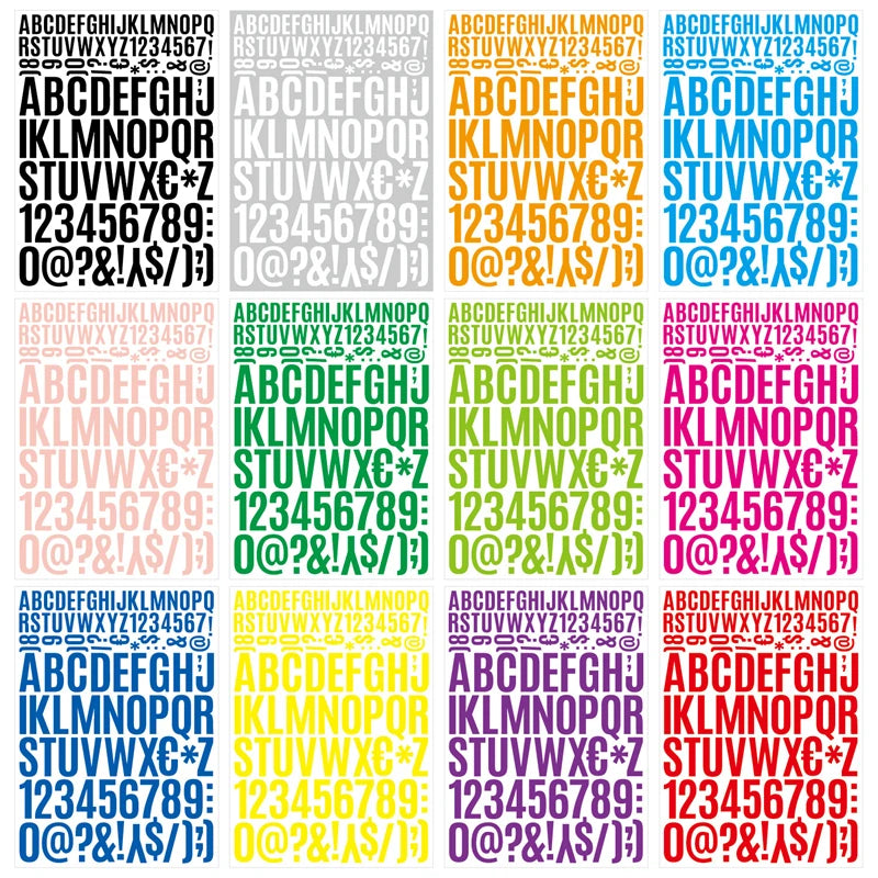 sticker autocollant lettre chiffre symbole multicolore classique deco papeterie scrapbooking journal agenda planificateur álbum