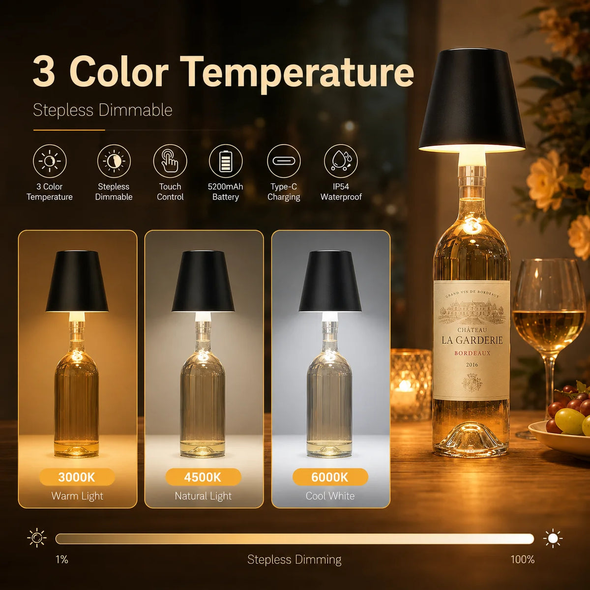 lampe led rechargeable rgb portable veilleuse moderne élégante noir transparent tactile