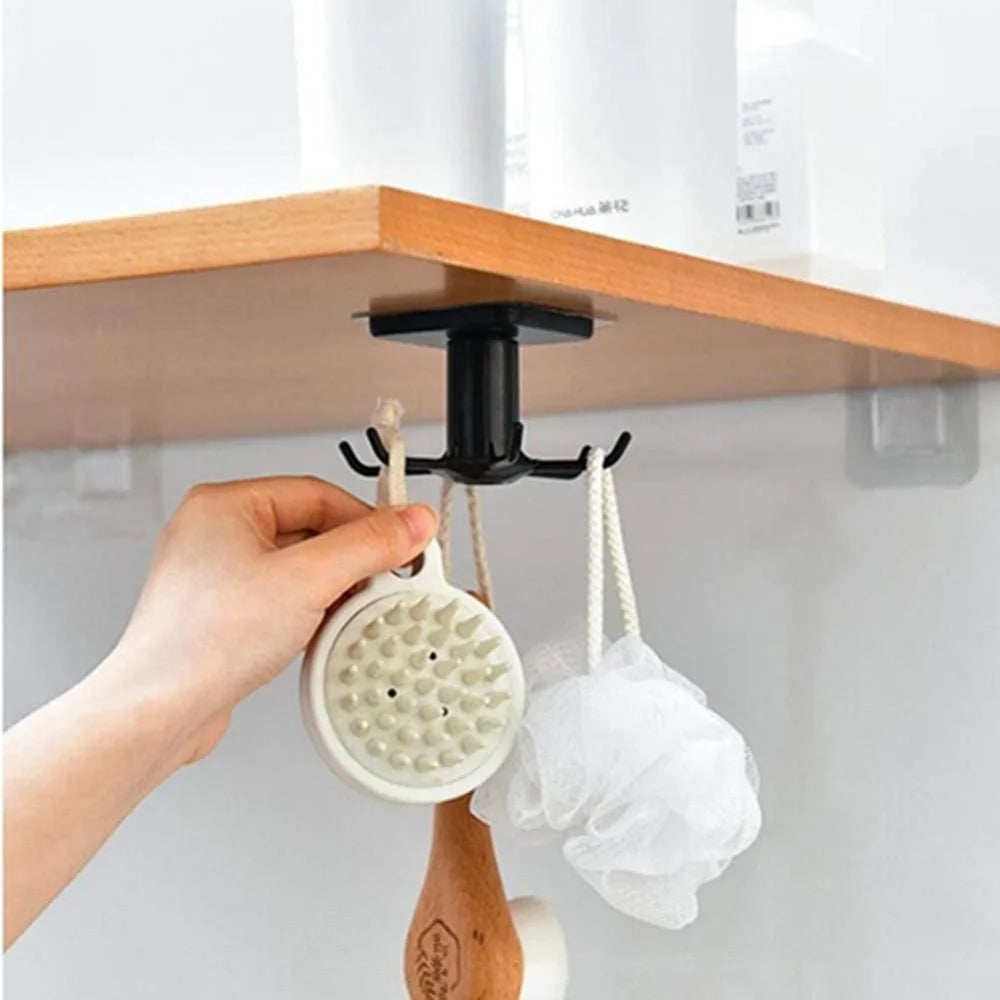 support crochet rotatif noir moderne crochets adhésif pratique cuisine organisateur ustensiles